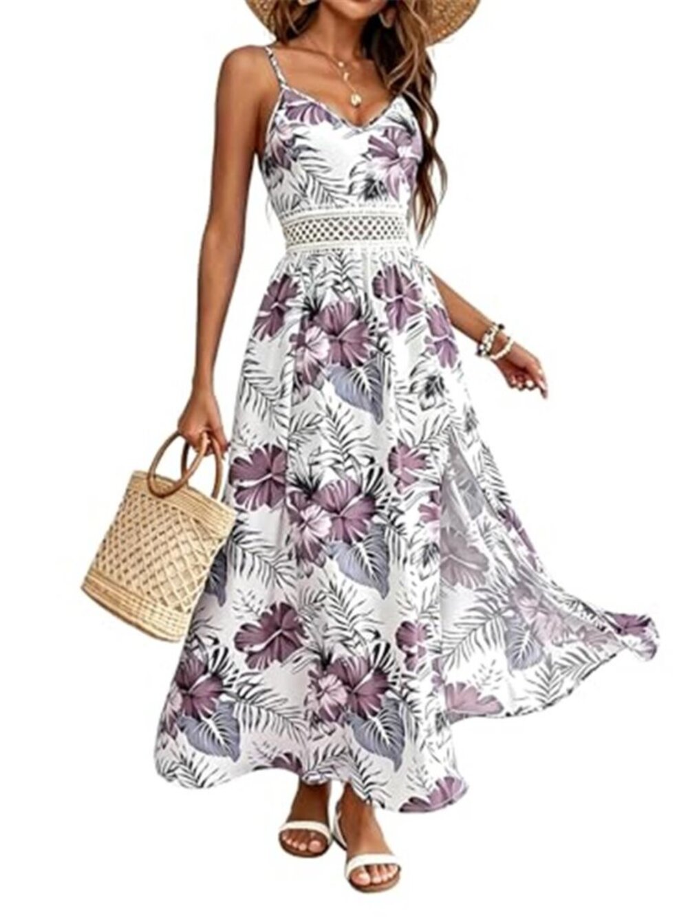 Women's Hawaiian Maxi Dresses Summer Sun Floral Sleeveless Beach Vacation